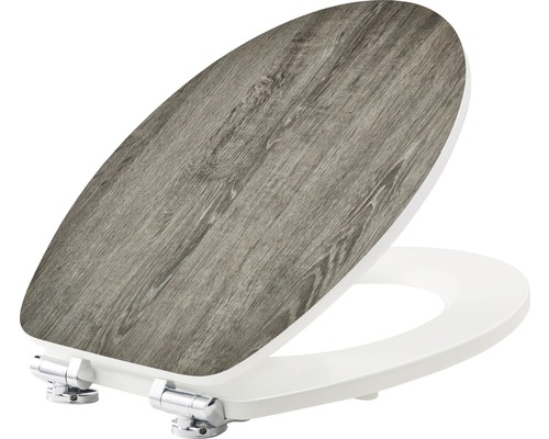 Toilettendeckel mit Holzoptik und weißen Elementen