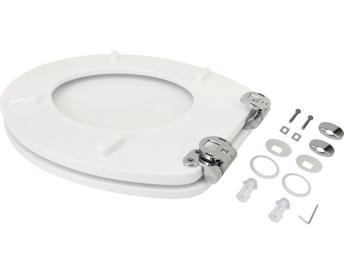 Weißer Toilettensitz mit Befestigungsmaterial