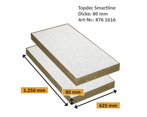 Topdec Smartline Dämmplatte, 80 mm dick, 1250 mm lang und 625 mm breit