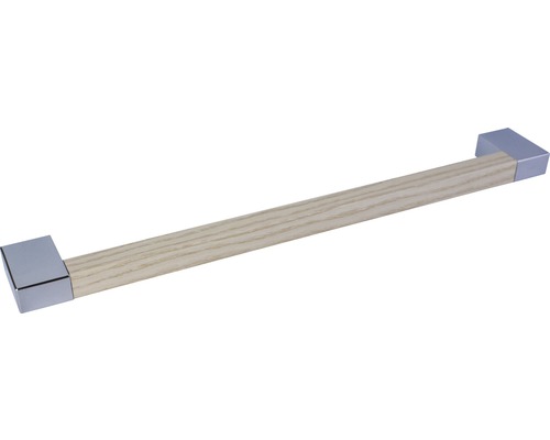 Möbelgriff Metall + Folie Struktur glanz/chrom Lochabstand 256 mm LxH 296/36 mm Möbelgriff aus Holz mit Metallenden