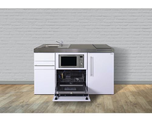 Stengel-Küchen Singleküche mit Geräten Premiumline 150 cm Frontfarbe weiß glänzend Korpusfarbe weiß montiert
