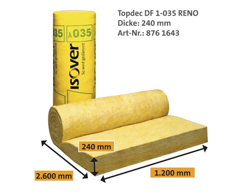 Isover Topdec DF 1-035 Reno Dämmstoffrolle mit den Maßen 240 x 1200 x 2600 Millimeter