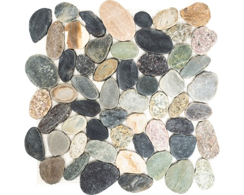 Natursteinmosaik XKS 403 ca. 31,5x31,5 cm braun/grau/grün Mosaikfliese mit Naturkieselsteinen für den Innen- und Außenbereich