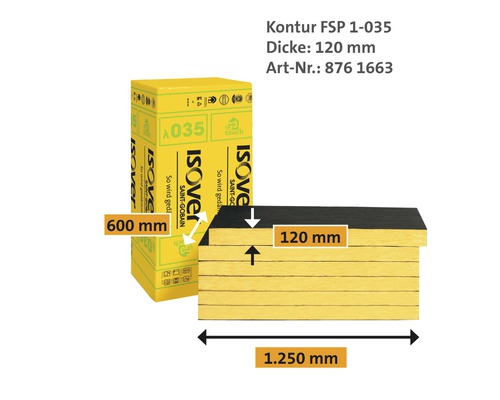 Isover Kontur FSP 1-035 Dämmstoffplatte mit den Maßen 1250 x 600 x 120 Millimeter