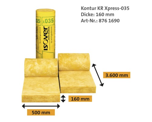 Isover Kontur KR Xpress-035 Dämmmatte mit den Maßen 500 mm Breite, 160 mm Dicke und 3600 mm Länge