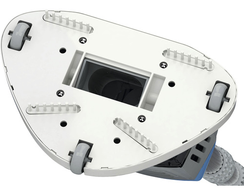 Unterseite eines Reinigungsgeräts mit Rädern und Borsten