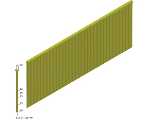 Streifennägel mit den Massen 1,05 mal 1,25 Millimeter und diversen Längen