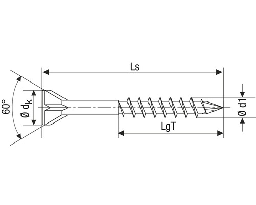 Zeichnung einer Schraube mit Darstellung der Abmessungen