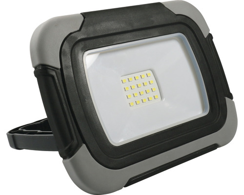LED Akku Arbeitsleuchte IP54 10W 700 lm 6500 K tageslichtweiß schwarz/grau 223x189 mm BxH 170x125 mm mit Griff zum Aufstellen oder hängen LED Strahler mit Gehäuse und Standfuß
