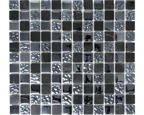 Glasmosaik mit Naturstein CM M462 30,2x32,7 cm schwarz-0