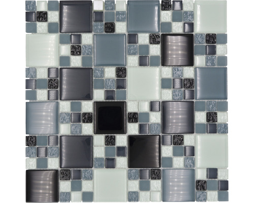 Glasmosaik XCM 8565 30x30 cm grau/schwarz/weiß