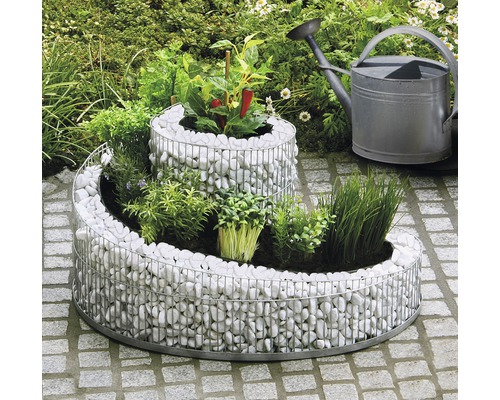 Kräuterspirale bellissa für Balkon und Terrasse 57 x 42 x 29 cm Spiral-Kräuterbeet aus Gabionen mit Bepflanzung und Gießkanne im Garten