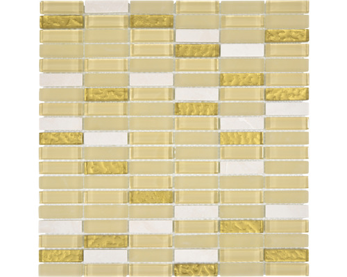 Glasmosaik mit Naturstein XCM SM91 31x32,2 cm beige/gold/weiß Mosaikfliese aus Glas und Naturstein