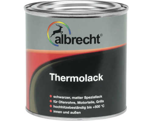 Albrecht Thermolack Ofenlack schwarz bis 500 ° C 125 ml Albrecht Thermolack, schwarzer Speziallack für Ofenrohre, Motorteile und Grills, hochhitzebeständig bis 500 Grad, für Innen- und Außenbereich