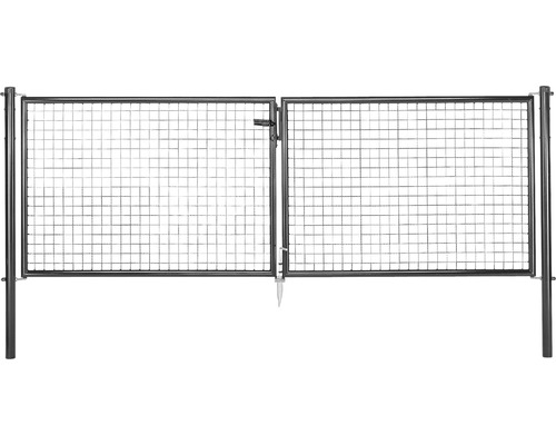 Wellengittertor ALBERTS 300 x 75 cm anthrazit Doppeltor mit Maschendraht und Pfosten