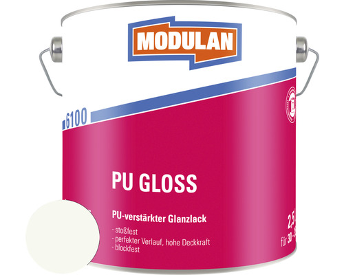 MODULAN 6100 PU Gloss Lack 2,5L RAL 9016 verkehrsweiß 2,5 L Farbeimer Modulan PU Gloss Weiß