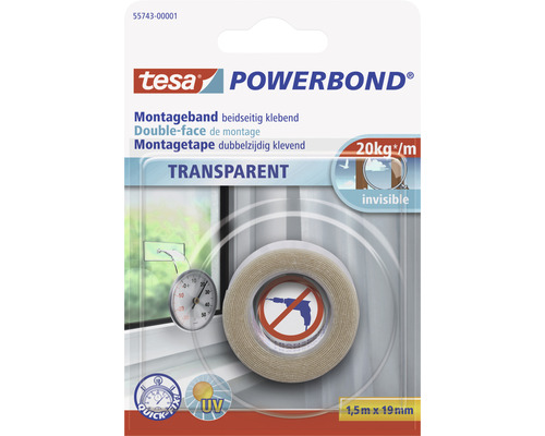tesa Powerbond Montageband Transparent 1,5m x 19mm Tesa Powerbond Montageband transparent, 1,5 Meter mal 19 Millimeter