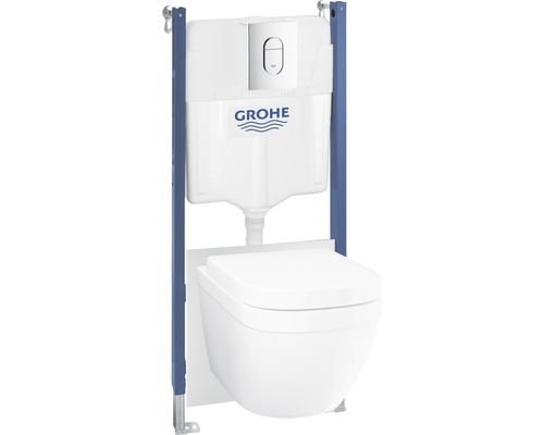 GROHE Wand-WC Set Euro Keramik Tiefspüler ohne Spülrand weiß glänzend mit WC-Sitz 39535000