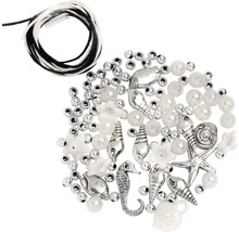 Perlen-Set mit Kordel weiß-silber-thumb-0