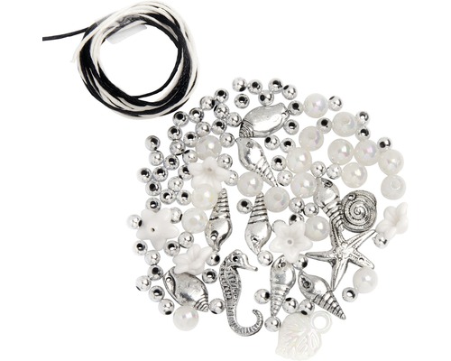 Perlen-Set mit Kordel weiß-silber-0