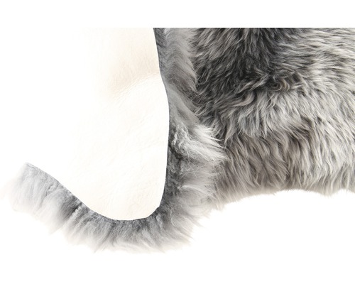 Grauer Schaffellteppich mit Lederunterseite