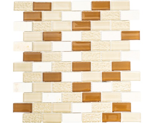 Glasmosaik mit Naturstein XCM MB834 31x32,2 cm braun/weiß/beige Mosaikfliese aus Glas