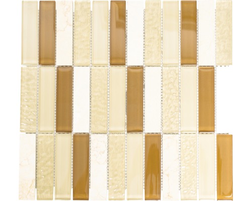 Glasmosaik mit Naturstein XCM MS836 30,4x32,2 cm braun/weiß/beige Mosaikfliese aus Glas und Naturstein