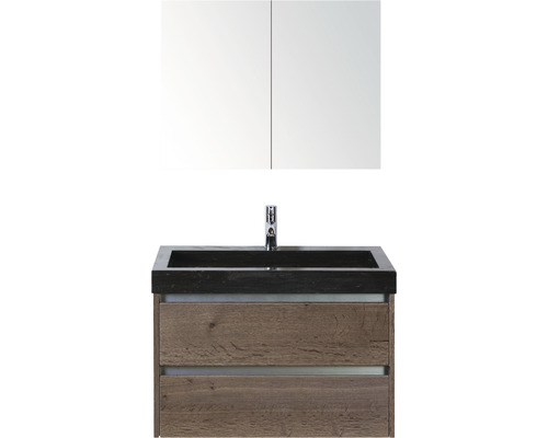 Badmöbel-Set Sanox Dante BxHxT 81 x 170 x 45,5 cm Frontfarbe tabacco mit Waschtisch Naturstein schwarz Badmöbel-Set Sanox Dante BxHxT 81 x 170 x 45,5 cm Frontfarbe tabacco mit Waschtisch Naturstein schwarz