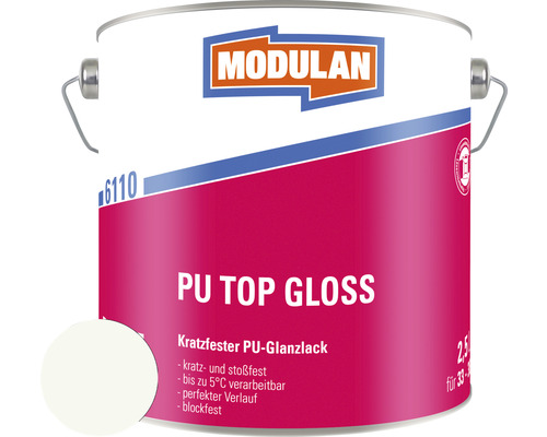 MODULAN 6110 PU Lack Top Gloss RAL 9016 verkehrsweiß 2,5 L MODULAN PU Top Gloss Lackdose, 2.5 liters
