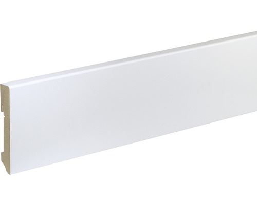 SKANDOR Sockelleiste FU96L MDF weiß lackiert 16 x 90 x 2400 mm Weiße Sockelleiste aus Holz