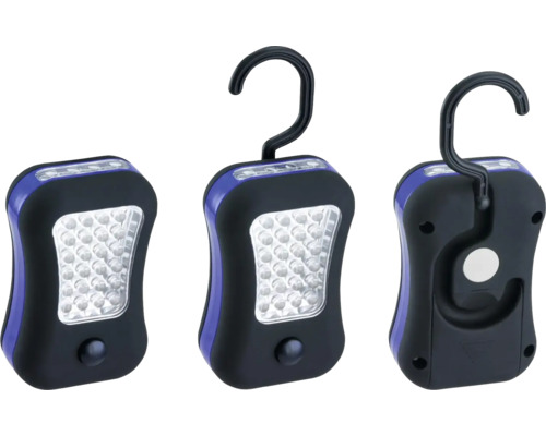 LED-Taschenlampe 24+4 LED schwarz-blau Drei LED-Arbeitsleuchten mit Haken zur Aufhängung