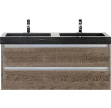 Waschtischunterschrank mit zwei Waschbecken und Holzstruktur