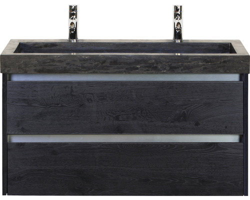 Einzelbadmöbel Sanox Dante BxHxT 101 x 58 x 45,5 cm Frontfarbe black oak mit Waschtisch Naturstein schwarz 81706949
