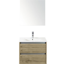 Badmöbel-Set Sanox Dante BxHxT 61 x 170 x 46 cm Frontfarbe eiche natur mit Waschtisch Keramik weiß