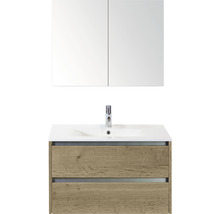 Badmöbel-Set Sanox Dante BxHxT 81 x 170 x 46 cm Frontfarbe eiche natur mit Waschtisch Keramik weiß