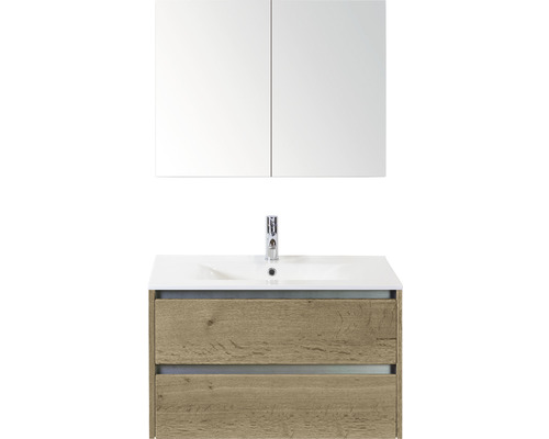 Badmöbel-Set Sanox Dante BxHxT 81 x 170 x 46 cm Frontfarbe eiche natur mit Waschtisch Keramik weiß Badmöbel-Set Sanox Dante BxHxT 81 x 170 x 46 cm Frontfarbe eiche natur mit Waschtisch Keramik weiß