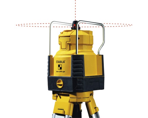 Stabila Laser LAPR 150 mit horizontalen und vertikalen Laserlinien auf einem Stativ
