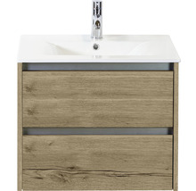 Badmöbel-Set Sanox Dante BxHxT 61 x 52 x 46 cm Frontfarbe eiche natur mit Waschtisch Keramik weiß