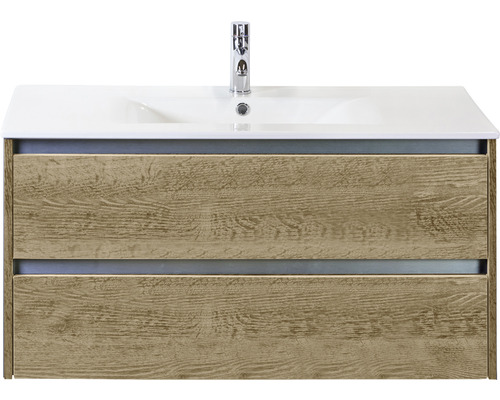 Badmöbel-Set Sanox Dante BxHxT 101 x 52 x 46 cm Frontfarbe eiche natur mit Waschtisch Keramik weiß Badmöbel-Set Sanox Dante BxHxT 101 x 52 x 46 cm Frontfarbe eiche natur mit Waschtisch Keramik weiß