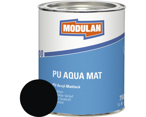MODULAN 6200 PU Lack Aqua Matt RAL 9005 tiefschwarz 750 ml Dose mit Modulan PU Aqua Matt Acryl-Mattlack