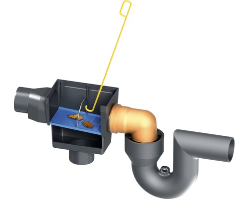 Dachrinnenablauf mit Laubfangkorb und Reinigungsbügel