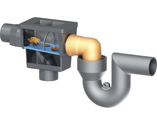 Dachrinnenablauf mit Laubfangkorb und Siphon