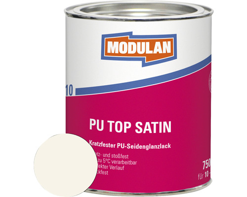 MODULAN 6110 PU Lack Top Satin RAL 9010 reinweiß 750 ml Dose Modulan PU Top Satin Lack mit Farbbeispiel