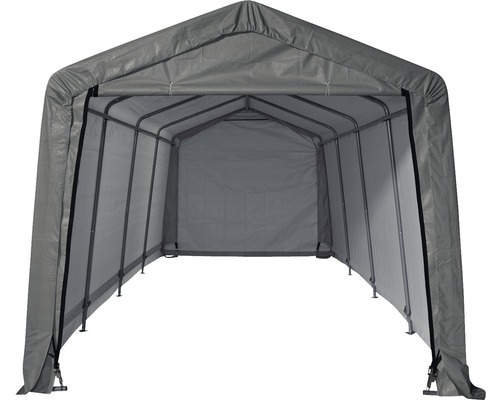 Graue Auto-Garage aus Stahl und Plane