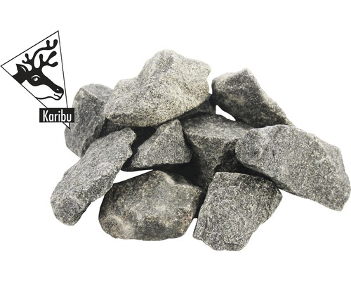 Stapel Saunasteine mit Karibu Logo Stapel Saunasteine mit Karibu Logo