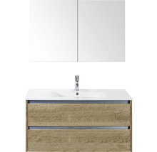 Badmöbel-Set Sanox Dante BxHxT 101 x 170 x 46 cm Frontfarbe eiche natur mit Waschtisch Keramik weiß