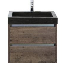 Badmöbel-Set Sanox Dante BxHxT 61 x 58 x 45,5 cm Frontfarbe tabacco mit Waschtisch Naturstein schwarz