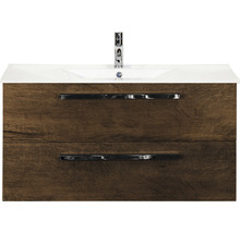 Badmöbel-Set Sanox Seville BxHxT 101 x 52 x 46 cm Frontfarbe tabacco mit Waschtisch Keramik weiß