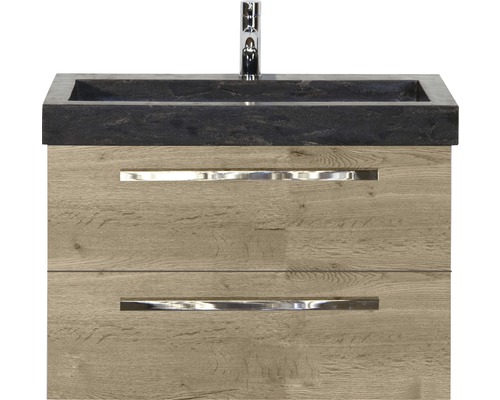 Badmöbel-Set Sanox Seville BxHxT 81 x 58 x 45,5 cm Frontfarbe eiche natur mit Waschtisch Naturstein schwarz Badmöbel-Set Sanox Seville BxHxT 81 x 58 x 45,5 cm Frontfarbe eiche natur mit Waschtisch Naturstein schwarz