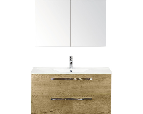 Badmöbel-Set Sanox Seville BxHxT 101 x 170 x 46 cm Frontfarbe eiche natur mit Waschtisch Keramik weiß Badmöbel-Set Sanox Seville BxHxT 101 x 170 x 46 cm Frontfarbe eiche natur mit Waschtisch Keramik weiß